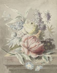 Flowers lying on a plinth, c.1700-c.1800. Creator: Anon