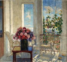 Flowers on the Terrace , 1917. Creator: Gorbatov, Konstantin Ivanovich (1876-1945)