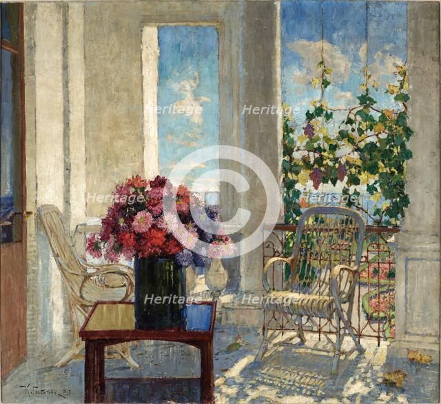 Flowers on the Terrace , 1917. Creator: Gorbatov, Konstantin Ivanovich (1876-1945).