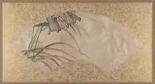 Flowers (pink and white) and Leaves, Clappers, late 19th century. Creator: Shibata Zeshin
