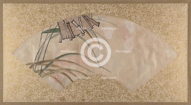 Flowers (pink and white) and Leaves, Clappers, late 19th century. Creator: Shibata Zeshin.