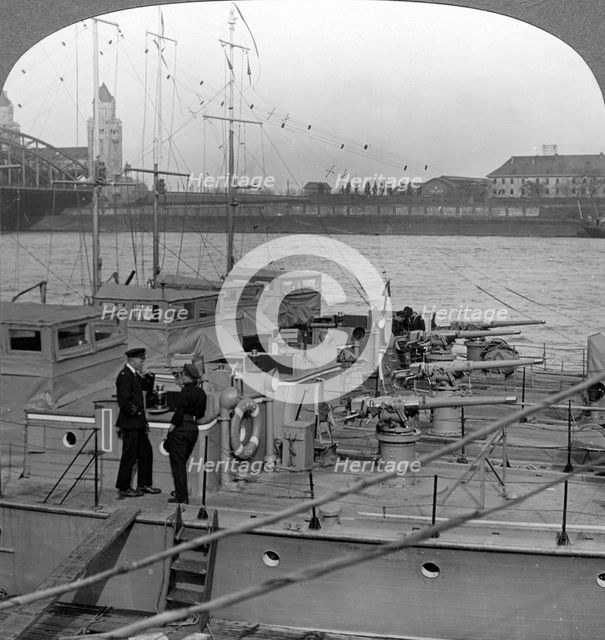 Flotilla of motor boats on the Rhine, c1918-1919.Artist: Realistic Travels Publishers