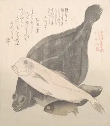 Flounder and Other Fishes, 19th century. Creator: Kubo Shunman