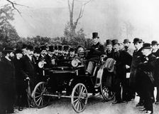 FR Simms at the wheel of a 4hp Cannstatt-Daimler, Crystal Palace, London, (c1895?)