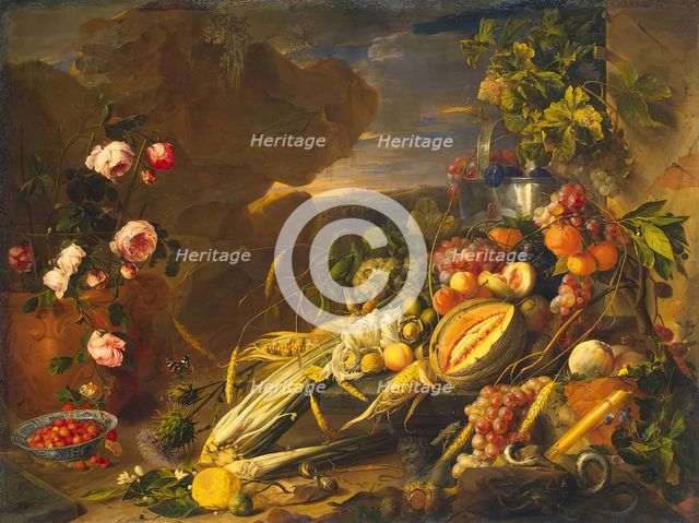 Fruit and a Vase of Flowers, 1655. Creator: Jan Davidsz de Heem.
