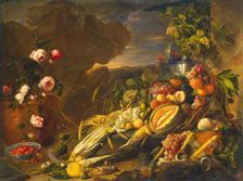 Fruit and a Vase of Flowers, 1655. Creator: Jan Davidsz de Heem