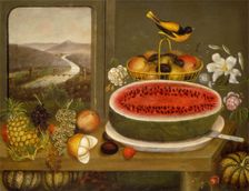 Fruit and Baltimore Oriole, 1858. Creator: Wagguno