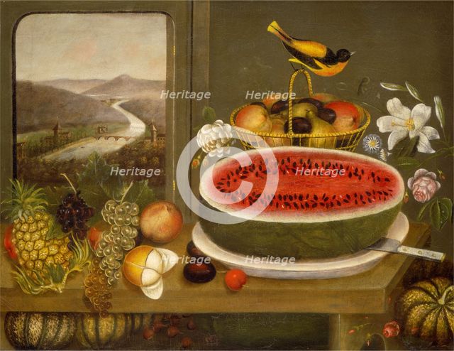 Fruit and Baltimore Oriole, 1858. Creator: Wagguno.