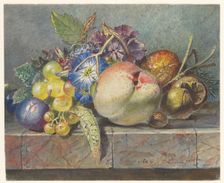 Fruit and floral still life, 1824-1900. Creator: Albertus Steenbergen
