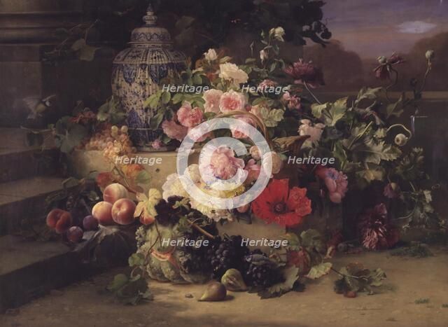 Fruit and flower painting, 1857. Creator: Carl Balsgaard.