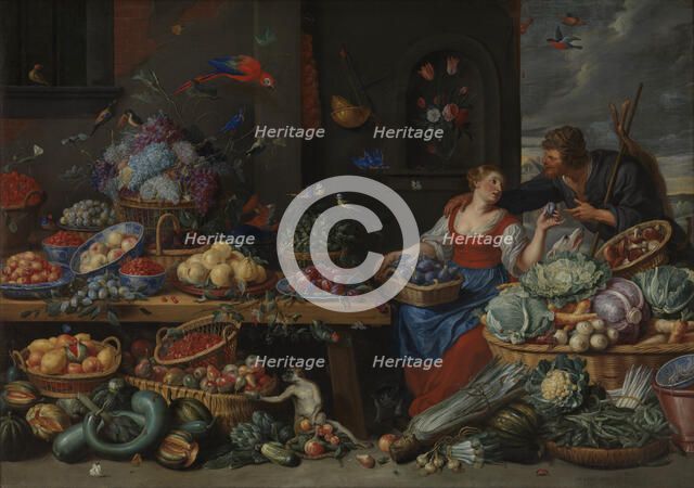 Fruit and Vegetable Market with a Young Fruit Seller, 1650-1660. Creator: Jan van Kessel.