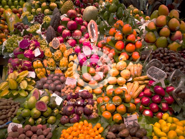 Fruit and vegetables at La Bouqueria, Barcelona, Spain, 2020. Creator: Ethel Davies.