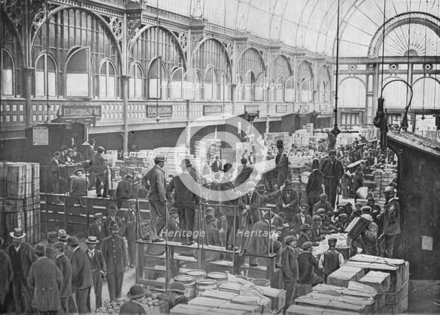 Fruit auctions at Covent Garden Market, London, c1901 (1901). Artist: Unknown.