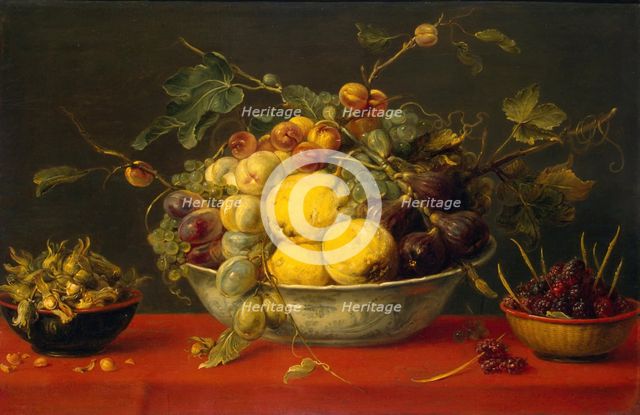 Fruit in a Bowl on a Red Cloth, 1640. Creator: Frans Snyders.