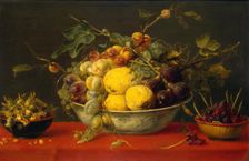 Fruit in a Bowl on a Red Cloth, 1640. Creator: Frans Snyders
