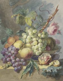 Fruit scene with grapes, peaches, etc, including a rose, 1801. Creator: Willem van Leen