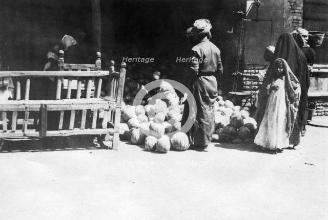 Fruit stall, Baghdad, Mesopotamia, WWI, 1918. Artist: Unknown
