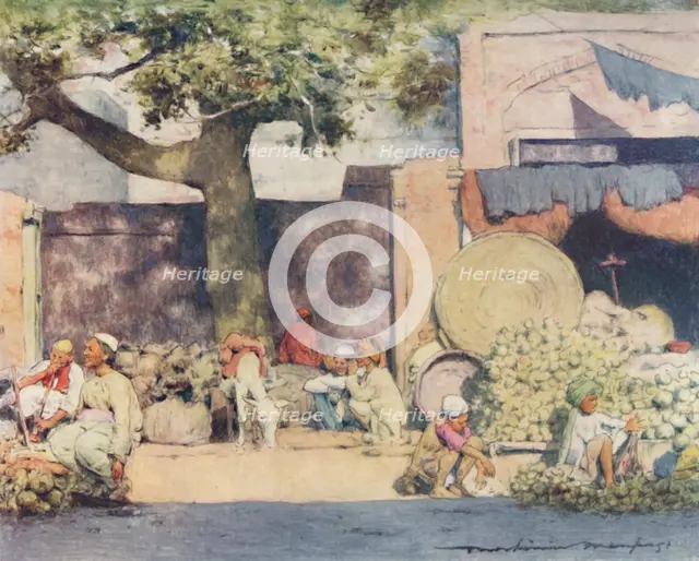 'Fruit Stalls at Delhi', 1905. Artist: Mortimer Luddington Menpes.