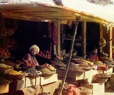 Fruit stand, Samarkand, between 1905 and 1915. Creator: Sergey Mikhaylovich Prokudin-Gorsky