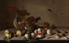 Fruit still life with wicker basket, mussels and butterfly, First Half of 17th cen. Creator: Ast, Balthasar, van der (1593/4-1657)