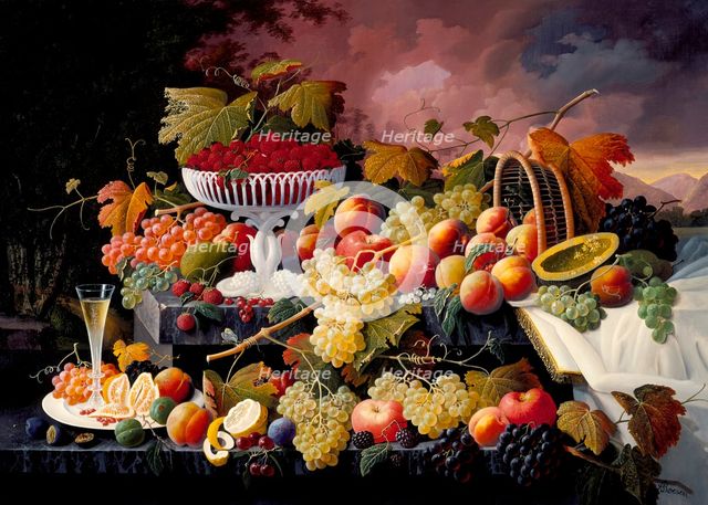 Fruit Still Life in a Landscape, between c1862 and c1872. Creator: Severin Roesen.