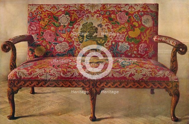 'Fruit Wood Settee with Embroidery, Early 18th Century', (1929). Artist: Unknown.