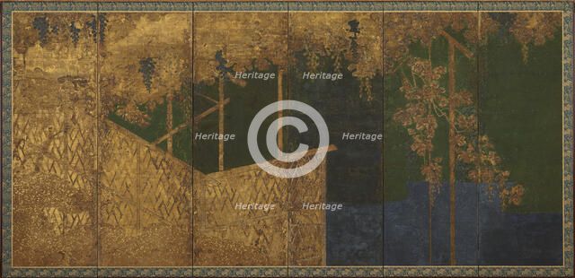 Fruiting grapevines on a bamboo trellis, Momoyama period, late 16th century. Creator: Kano Eitoku.