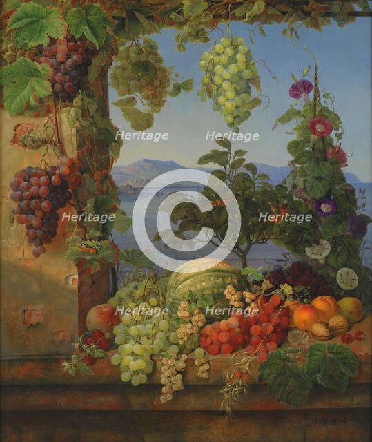 Fruits in an Italian Landscape, 1842-1843. Creator: Christine Lovmand.