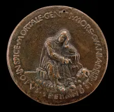 Fra Cesario Seated on a Rock, Contemplating a Skull [reverse], c. 1467. Creator: Sperandio Savelli