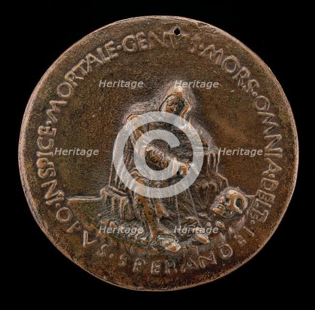 Fra Cesario Seated on a Rock, Contemplating a Skull [reverse], c. 1467. Creator: Sperandio Savelli.