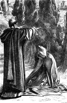 Fra Girolamo commanding Romola not to leave Florence, 1862-1863. Artist: Frederic Leighton