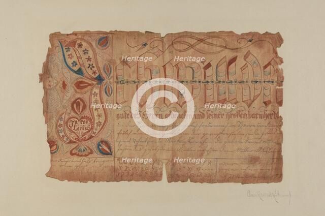 Fractur, 1935/1942. Creator: Elmer R. Kottcamp.