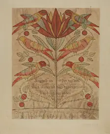 Fractur Drawing (Birth Certificate), c. 1936. Creator: Jessica Price