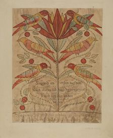 Fractur Drawing (Birth Certificate), c. 1936. Creator: Jessica Price