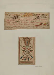 Fractur Paintings (Upper-a Hymn; Lower- Religious Motto), c. 1940. Creator: Albert J. Levone