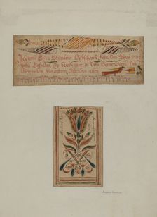 Fractur Paintings (Upper-a Hymn; Lower- Religious Motto), c. 1940. Creator: Albert J. Levone