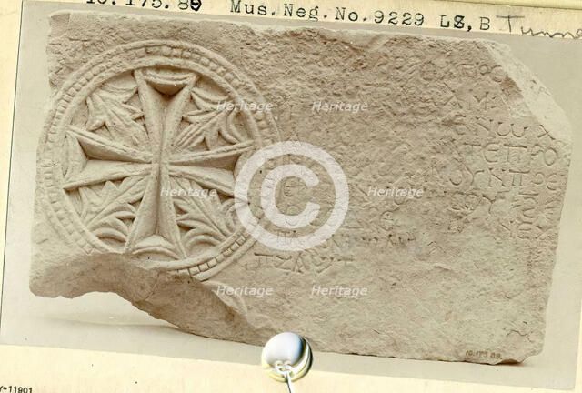 Fragment from a Funerary Stele with a Medallion of a Cross and Leaves, Egypt, 6th-7th century. Creator: Unknown.
