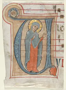 Fragment from a Gradual with Historiated Initial (V): The Virgin Mary, c. 1250-1275. Creator: Unknown