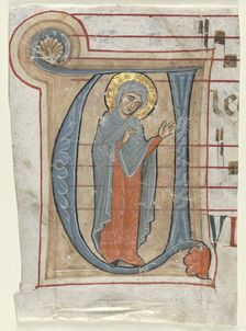 Fragment from a Gradual with Historiated Initial (V): The Virgin Mary, c. 1250-1275. Creator: Unknown