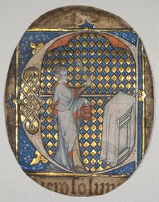 Fragment from a Lectern Bible: Initial E[t fecit Josias] with Josiah Aspersing the Altar, c. 1300. Creator: Master Honoré (French, Paris, active 1288-1318), circle of