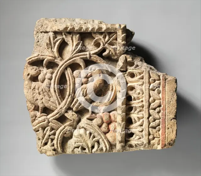 Fragment from a Two-Sided Sanctuary Screen with Birds Eating Grapes, Egypt, 5th-6th century. Creator: Unknown.