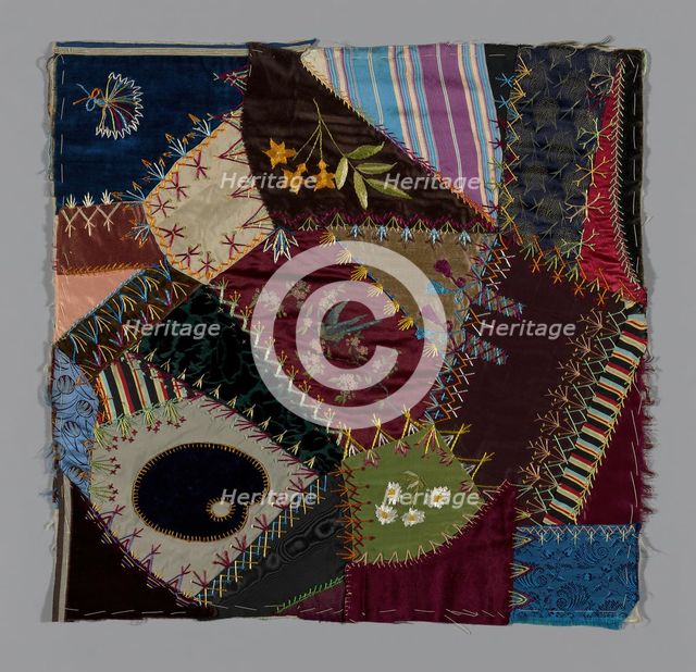 Fragment from Bedcover (Crazy Quilt Block), United States, 1884. Creator: Unknown.