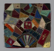 Fragment from Bedcover (Crazy Quilt Block), United States, c. 1884. Creator: Unknown