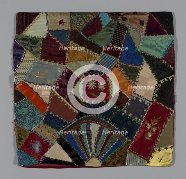 Fragment from Bedcover (Crazy Quilt Block), United States, c. 1884. Creator: Unknown.