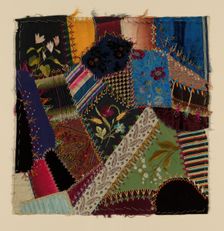 Fragment from Bedcover (Crazy Quilt Block), United States, c. 1884. Creator: Unknown
