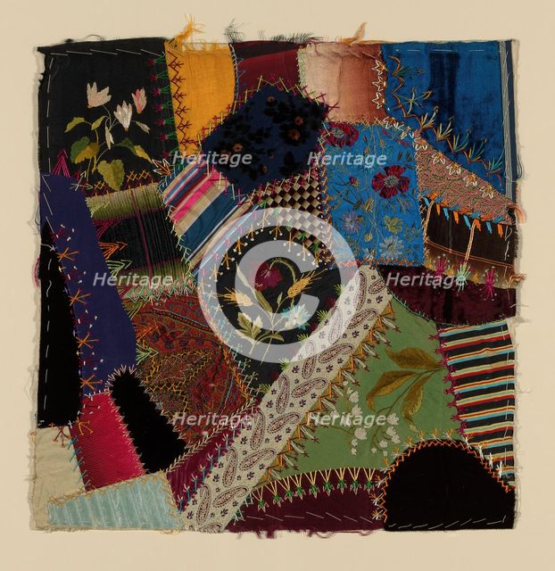 Fragment from Bedcover (Crazy Quilt Block), United States, c. 1884. Creator: Unknown.