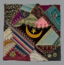 Fragment from Bedcover (Crazy Quilt Block), United States, c. 1884. Creator: Unknown