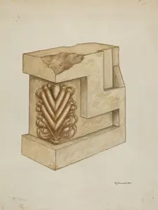 Fragment from Original Architrave of Mission Church Facade, c. 1937. Creator: W. J. Goodacre