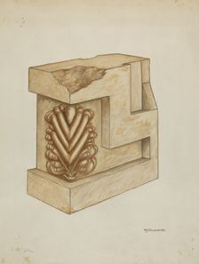Fragment from Original Architrave of Mission Church Facade, c. 1937. Creator: W. J. Goodacre