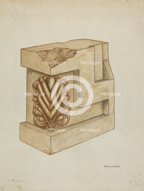 Fragment from Original Architrave of Mission Church Facade, c. 1937. Creator: W. J. Goodacre.